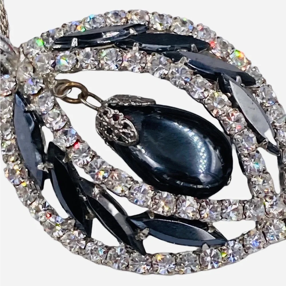 Vintage Juliana Hematite Glass Drop Rhinestone Pendant Necklace